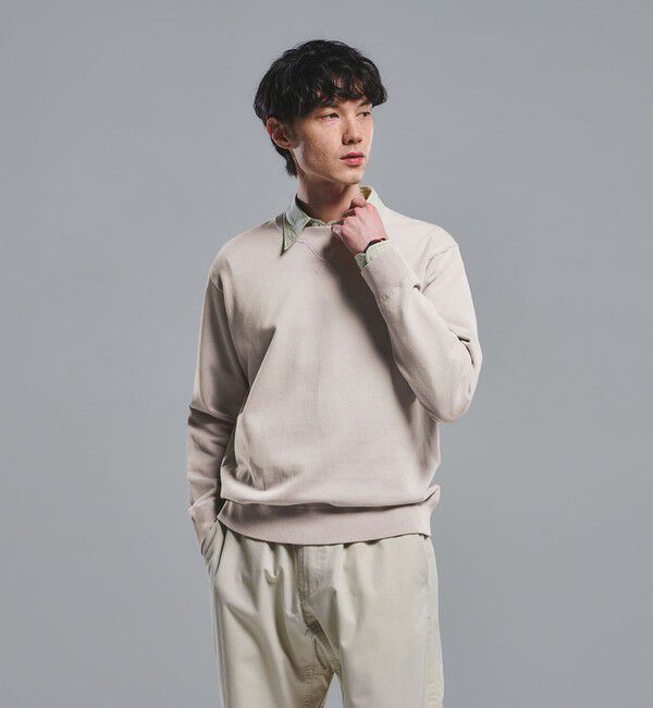 UNITED ARROWS green label relaxing「コットン シルク ミックス インレイ クルーネック ニット」|ニット・セーター|LT.GRAY