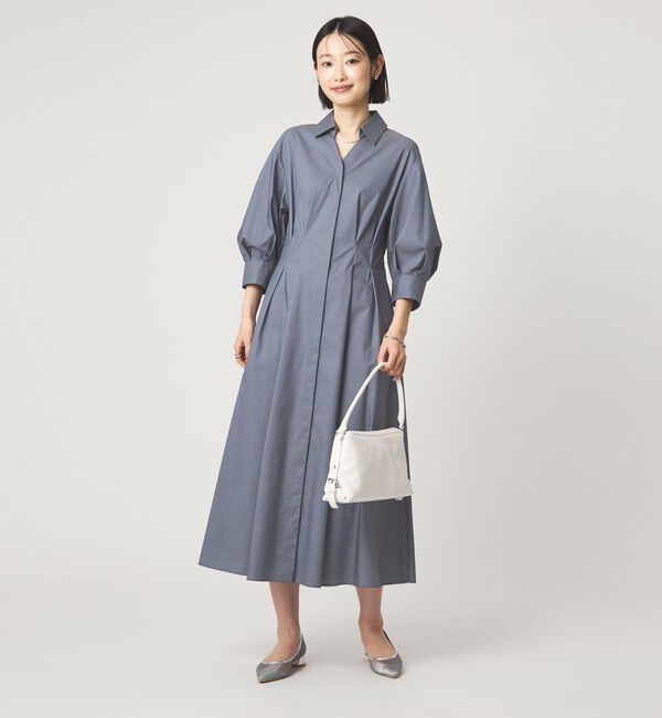 UNITED ARROWS green label relaxing「シャツ襟 フィット＆フレア タック 5分袖 ワンピース」|ワンピース|COBALT