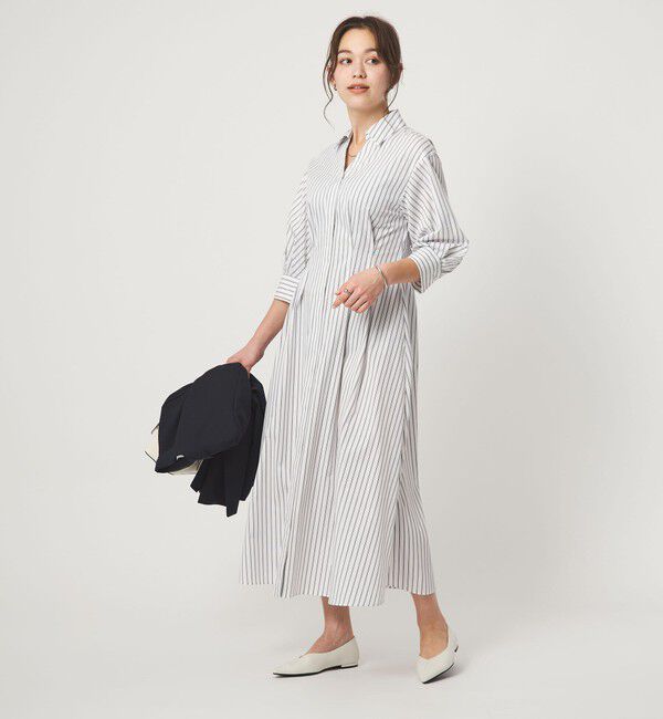 UNITED ARROWS green label relaxing「シャツ襟 フィット＆フレア タック 5分袖 ワンピース」|ワンピース|