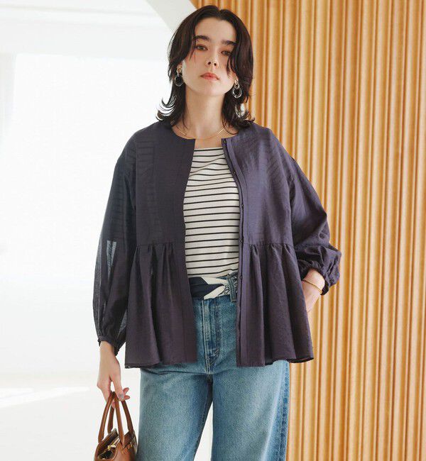 UNITED ARROWS green label relaxing「［size SHORTあり］fleurie(フルリー) シアー ノーカラー ジャケット 接触冷感」|ノーカラージャケット|