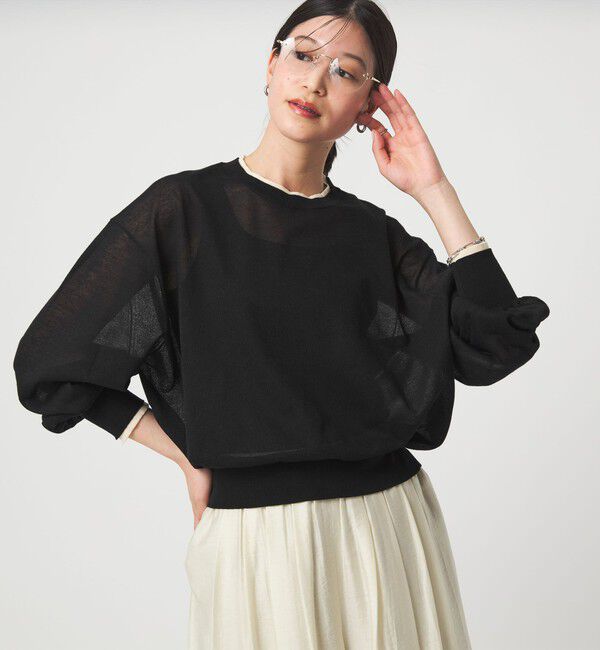 UNITED ARROWS green label relaxing「【WEB限定】＜at ease＞バイカラー シアー ニット プルオーバー」|ニット・セーター|