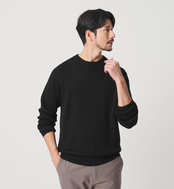 BEAUTY&YOUTH UNITED ARROWS「【WEB限定 WARDROBE SMART】マシーンウォッシャブル ウールミックス アゼ クルーネック」|ニット・セーター|BLACK