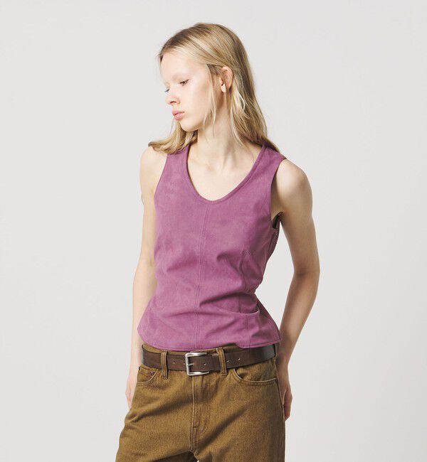 ATTISESSION「＜ATTISESSION＞スエードライク ナローベルト トップス」|ベスト・ジレ|PURPLE