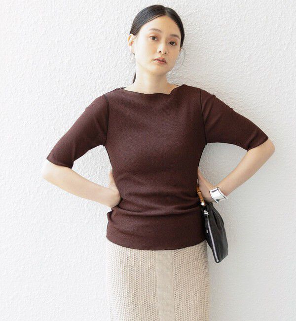 SHIPS for women「〈手洗い可能〉ドライテレコ ボートネック 5分袖 カットソー」|Tシャツ・カットソー|