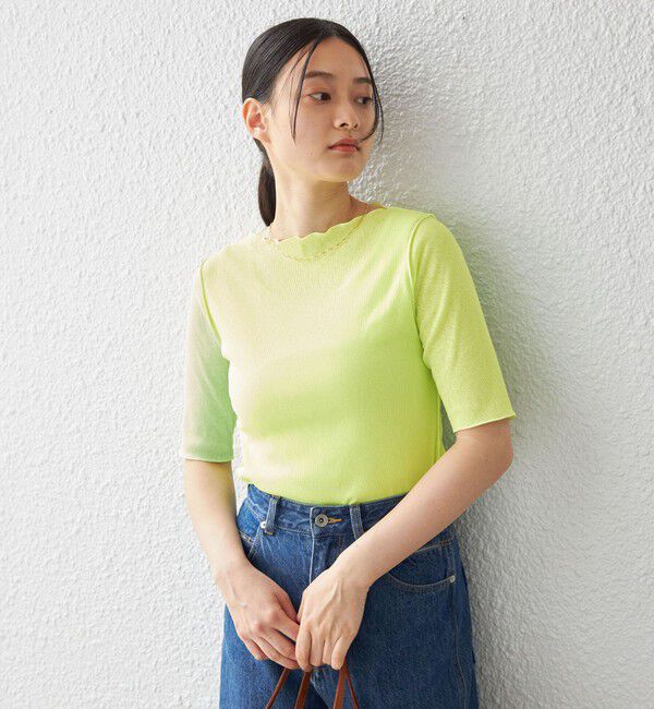 SHIPS for women「〈手洗い可能〉ドライテレコ ボートネック 5分袖 カットソー」|Tシャツ・カットソー|