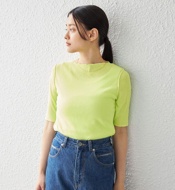 SHIPS for women「〈手洗い可能〉ドライテレコ ボートネック 5分袖 カットソー」|Tシャツ・カットソー|