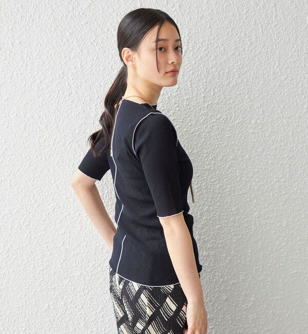 SHIPS for women「〈手洗い可能〉ドライテレコ ボートネック 5分袖 カットソー」|Tシャツ・カットソー|