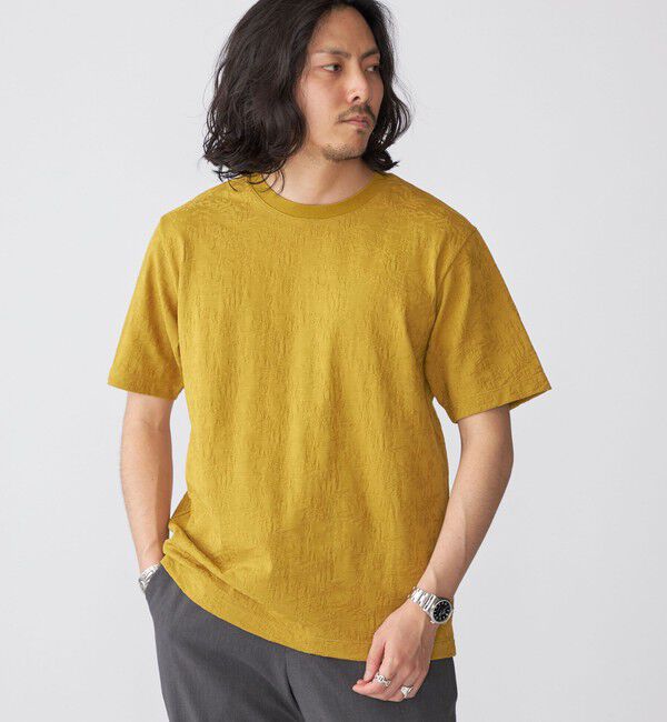 SHIPS「SHIPS: リンクス ジャカード リーフ柄 Tシャツ」|Tシャツ・カットソー|マスタード