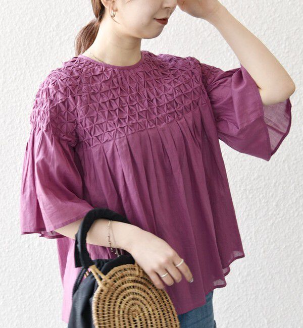 SHIPS any「SHIPS any:〈洗濯機可能〉ハンドスモッキング コットン フレア ブラウス」|シャツ・ブラウス|