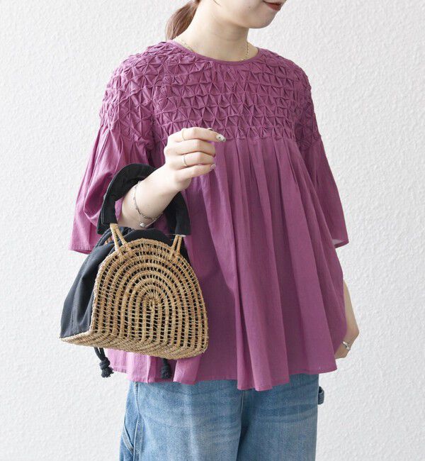 SHIPS any「SHIPS any:〈洗濯機可能〉ハンドスモッキング コットン フレア ブラウス」|シャツ・ブラウス|