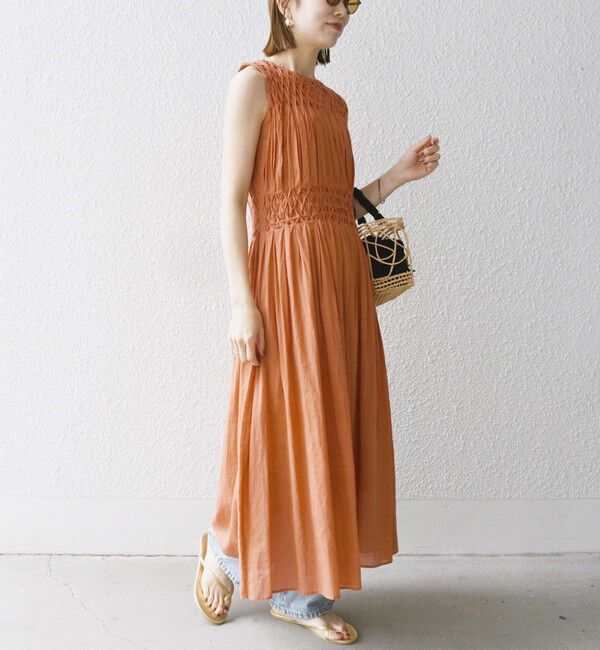 SHIPS any「《一部追加予約》【WEB限定】SHIPS any: ハンドスモッキング  コットン フレア ノースリーブ ワンピース」|ワンピース|