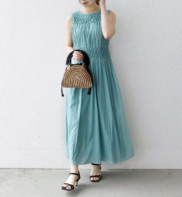 SHIPS any「《一部追加予約》【WEB限定】SHIPS any: ハンドスモッキング  コットン フレア ノースリーブ ワンピース」|ワンピース|