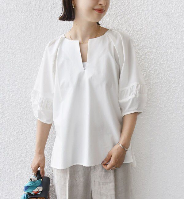 SHIPS for women「〈手洗い可能〉ランタン スリーブ キーネック ブラウス」|シャツ・ブラウス|