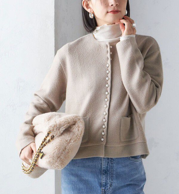 SHIPS for women「〈手洗い可能〉パール モチーフ ボタン ジャッカル カーディガン」|カーディガン|ベージュ