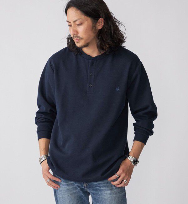 SHIPS「【WEB限定】SHIPS:〈抗菌・防臭〉ワンポイントロゴ バーズアイ ヘンリーネック 長袖 Tシャツ」|Tシャツ・カットソー|