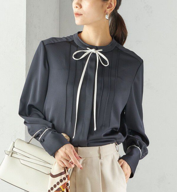 SHIPS for women「〈手洗い可能〉ハンマー サテン ピンタック ブラウス」|シャツ・ブラウス|ネイビー