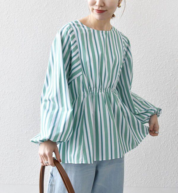 SHIPS any「SHIPS any:〈洗濯機可能〉REPREVE ギャザー パフシャツ ブラウス」|シャツ・ブラウス|ライトグリーン