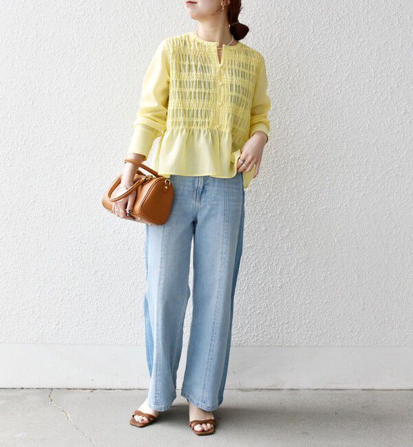 SHIPS any「《一部追加予約》【WEB限定】SHIPS any:〈洗濯機可能〉シアー シャーリング プチフリル ペプラム ブラウス」|シャツ・ブラウス|