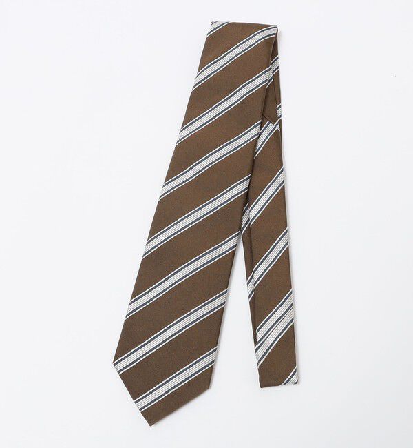 SHIPS「SHIPS: フォサッティ シルク コットン ストライプ ネクタイ」|ネクタイ・蝶ネクタイ|オリーブ