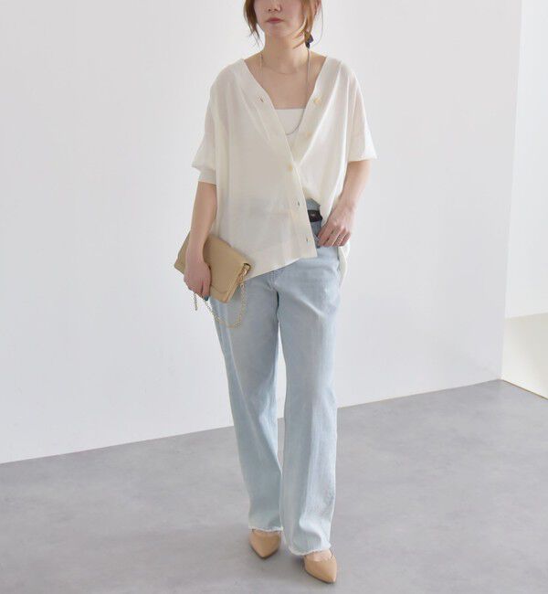 quaranciel「quaranciel:〈接触冷感/手洗い可能〉ワイド Vネック ハーフスリーブ シアー カーディガン」|カーディガン|