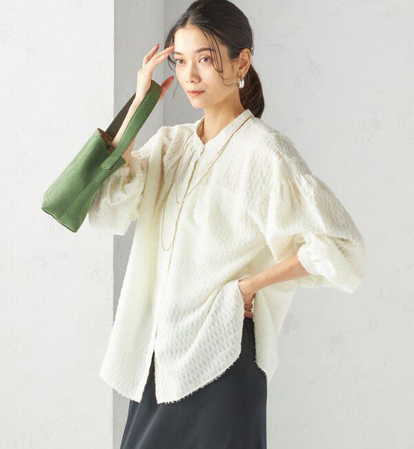 SHIPS for women「〈手洗い可能〉シアー ジャカード 袖 シャーリング ブラウス」|シャツ・ブラウス|