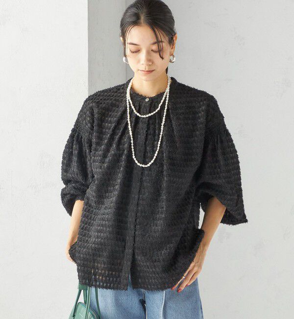 SHIPS for women「〈手洗い可能〉シアー ジャカード 袖 シャーリング ブラウス」|シャツ・ブラウス|