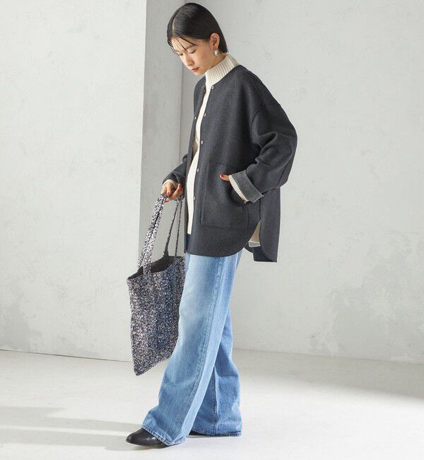 SHIPS for women「セミ 梳毛 配色 リバーシブル ノーカラー ショート コート」|ノーカラーコート|