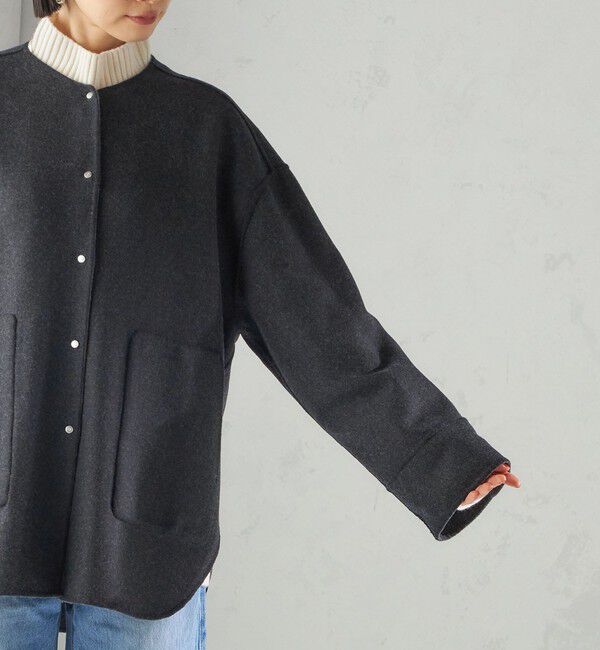 SHIPS for women「セミ 梳毛 配色 リバーシブル ノーカラー ショート コート」|ノーカラーコート|