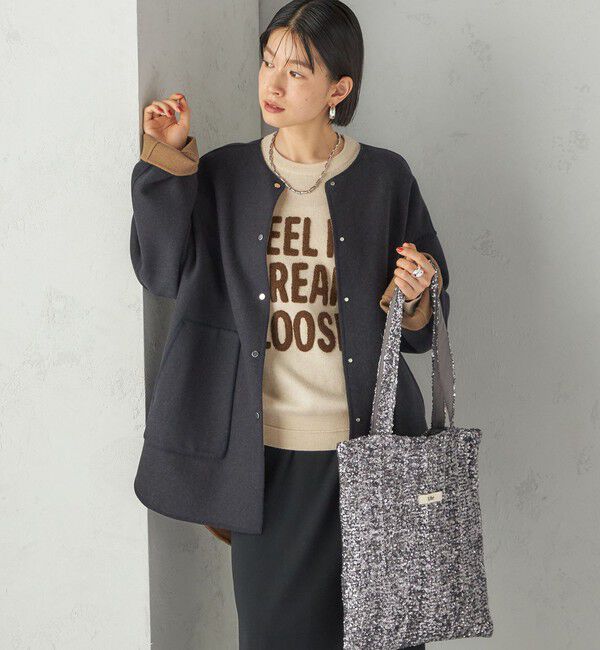 SHIPS for women「セミ 梳毛 配色 リバーシブル ノーカラー ショート コート」|ノーカラーコート|