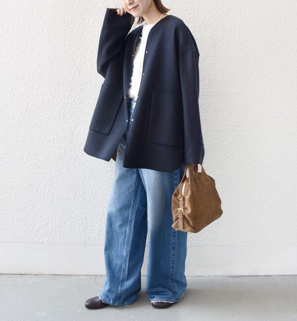 SHIPS for women「セミ 梳毛 配色 リバーシブル ノーカラー ショート コート」|ノーカラーコート|