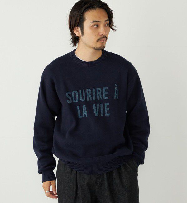 SHIPS Colors 「SHIPS Colors:〈手洗い可能〉モール ジャカード ロゴ ニット」|ニット・セーター|ネイビー