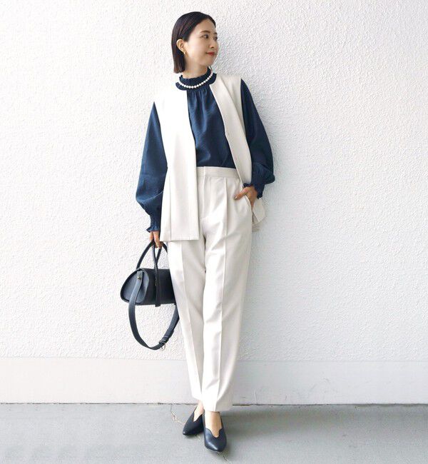 SHIPS for women「〈手洗い可能〉ダブル クロス パンツ オフホワイト（セレモニー対応可）」|スラックス|