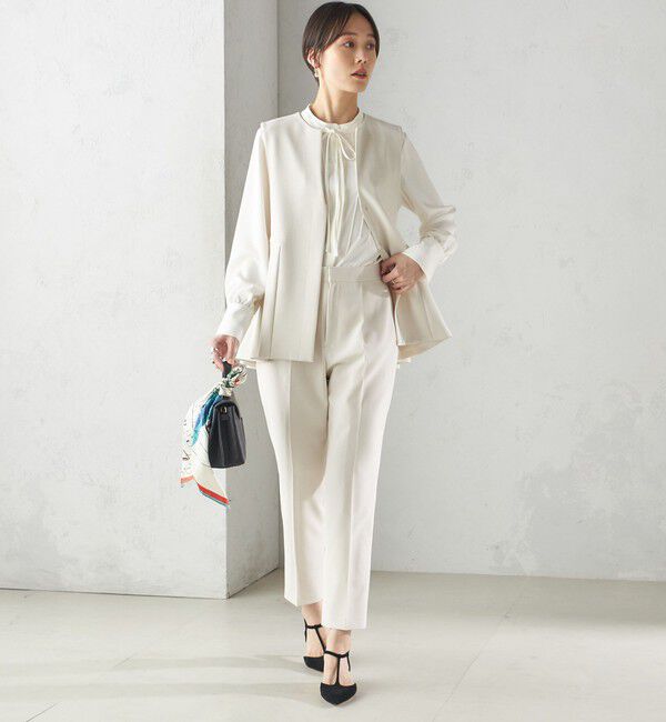 SHIPS for women「〈手洗い可能〉ダブル クロス パンツ オフホワイト（セレモニー対応可）」|スラックス|