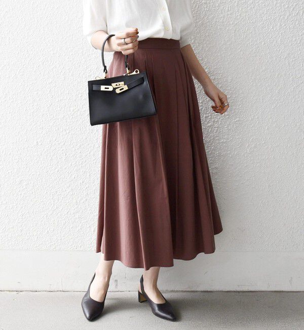 SHIPS any「SHIPS any:〈洗濯機可能〉コットンミックス タイプライター フレア タック スカート」|スカート|ブラウン