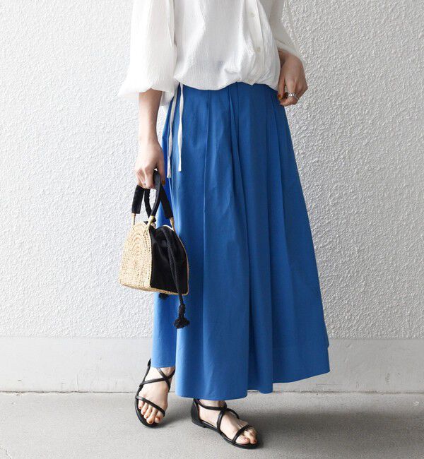 SHIPS any「SHIPS any:〈洗濯機可能〉コットンミックス タイプライター フレア タック スカート」|スカート|ブルー