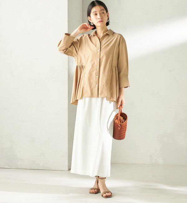 SHIPS for women「〈手洗い可能〉麻混 ベルト付 ウエストタック ナロー スカート」|スカート|