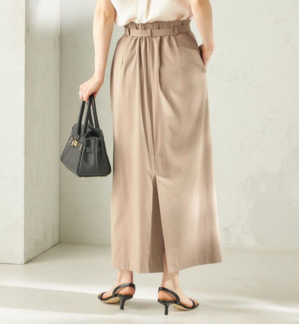 SHIPS for women「〈手洗い可能〉麻混 ベルト付 ウエストタック ナロー スカート」|スカート|