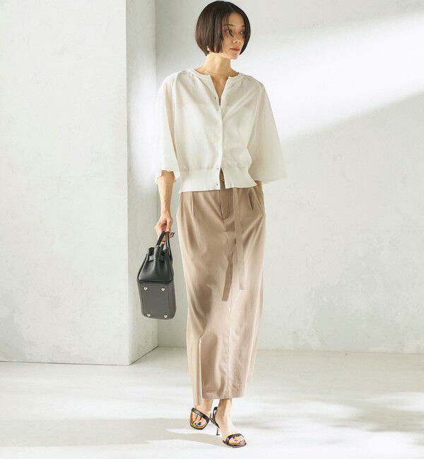 SHIPS for women「〈手洗い可能〉麻混 ベルト付 ウエストタック ナロー スカート」|スカート|