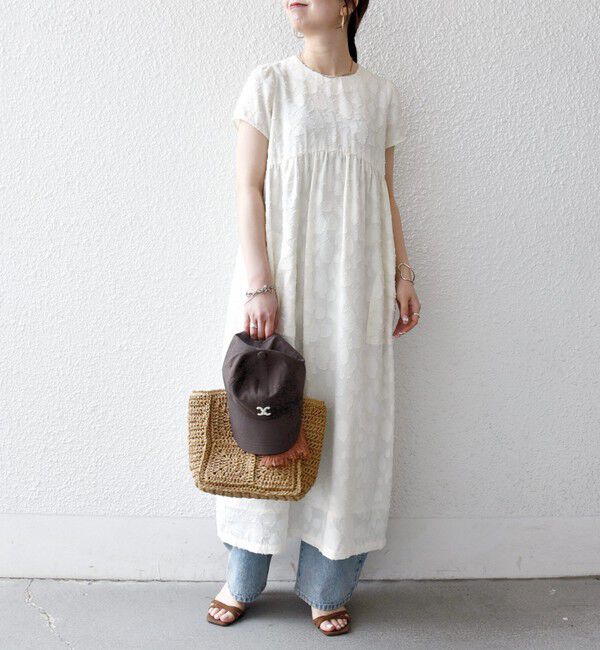 SHIPS any「《予約》SHIPS any:〈手洗い可能〉カット ジャカード ウエスト ギャザー ワンピース」|ワンピース|オフホワイト