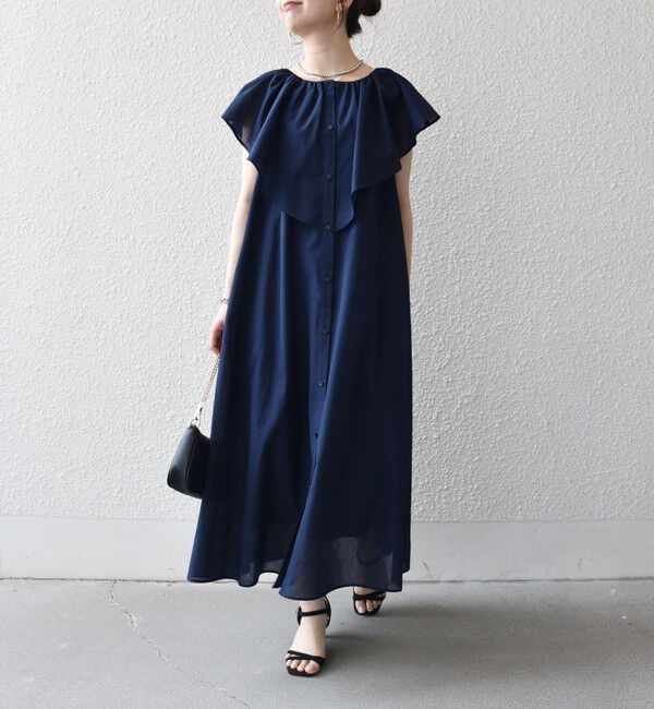 SHIPS any「《予約》SHIPS any:〈洗濯機可能〉ラッフル フリル ギャザー ロング ワンピース」|ワンピース|