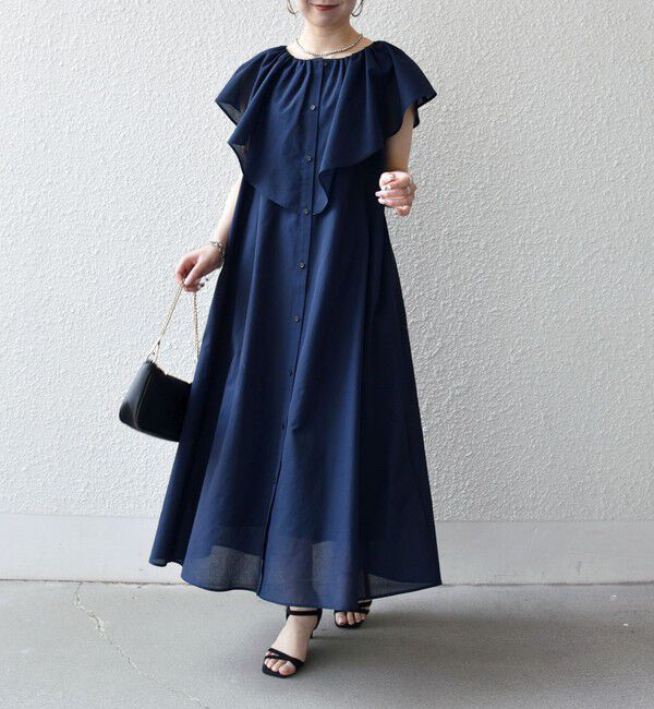 SHIPS any「《予約》SHIPS any:〈洗濯機可能〉ラッフル フリル ギャザー ロング ワンピース」|ワンピース|