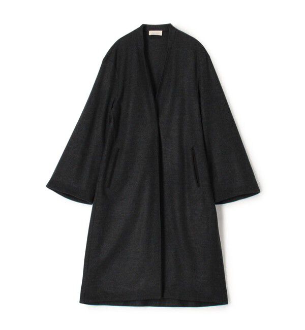 DES PRES「ニットコンビネーション ロングコート」|ノーカラーコート|17 チャコールグレー