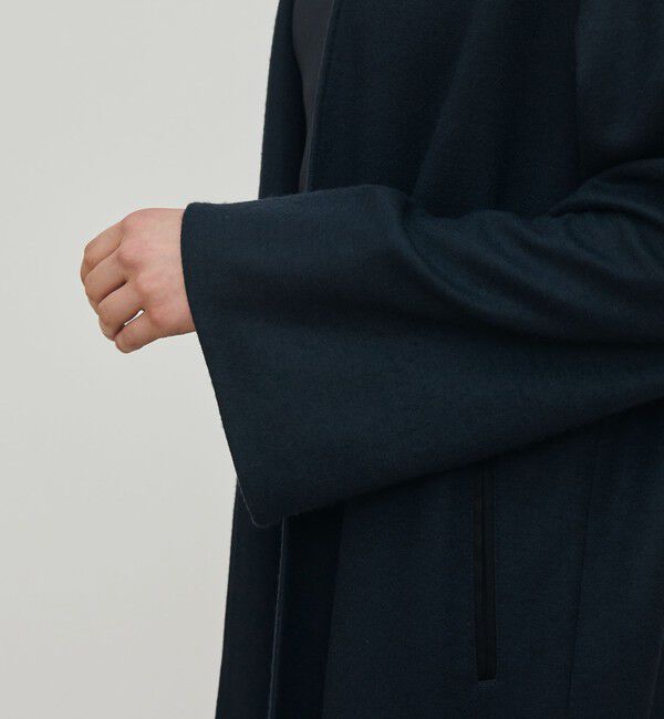 DES PRES「ニットコンビネーション ロングコート」|ノーカラーコート|