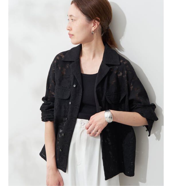 SLOBE IENA「ブロイダーレースオープンカラーシャツ」|シャツ・ブラウス|ブラック