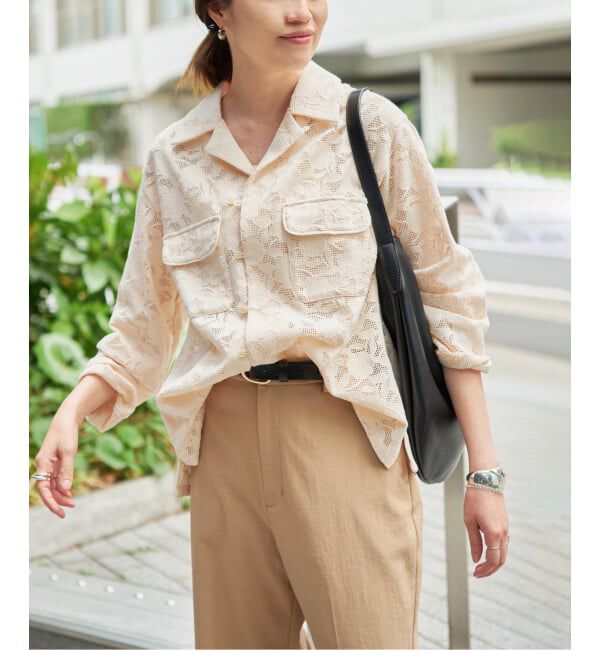 SLOBE IENA「ブロイダーレースオープンカラーシャツ」|シャツ・ブラウス|ナチュラル