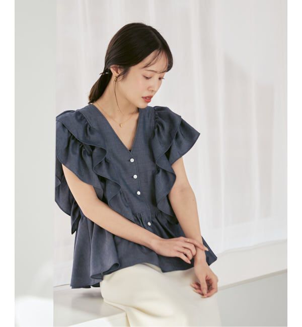 NOBLE「ウォーターエッジフリルブラウス」|シャツ・ブラウス|
