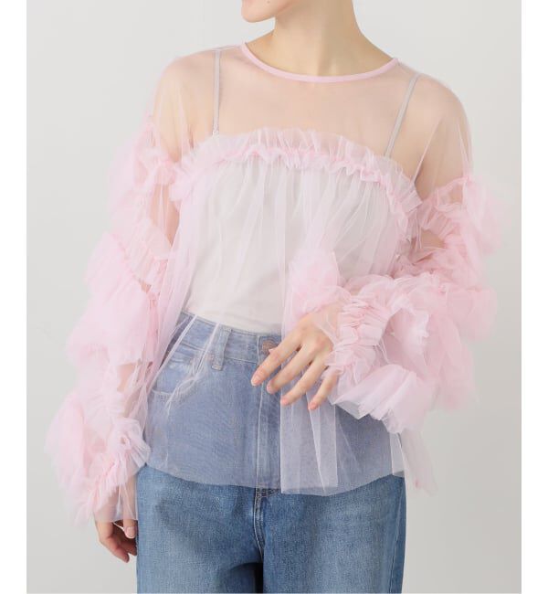  「《追加3》デコラティブチュールトップス」|シャツ・ブラウス|ピンク B