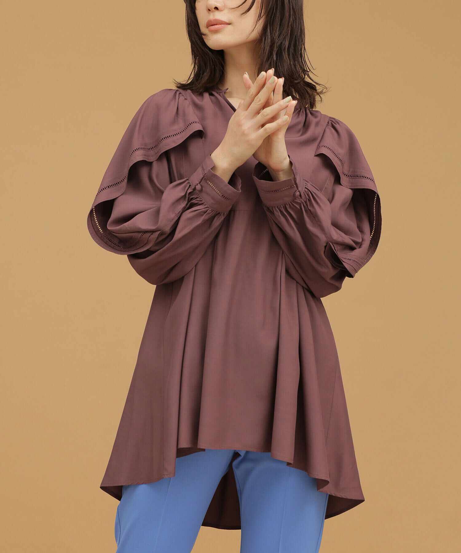 nano･universe「LB.03/ラダーレースタックブラウス 長袖」|シャツ・ブラウス|ブラウン