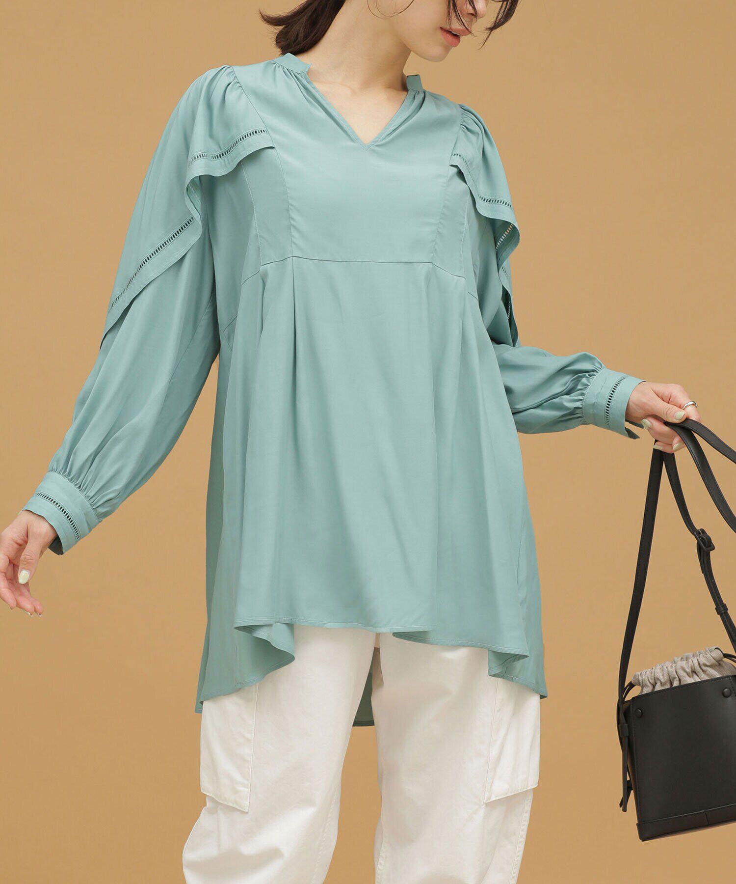 nano･universe「LB.03/ラダーレースタックブラウス 長袖」|シャツ・ブラウス|ミント2