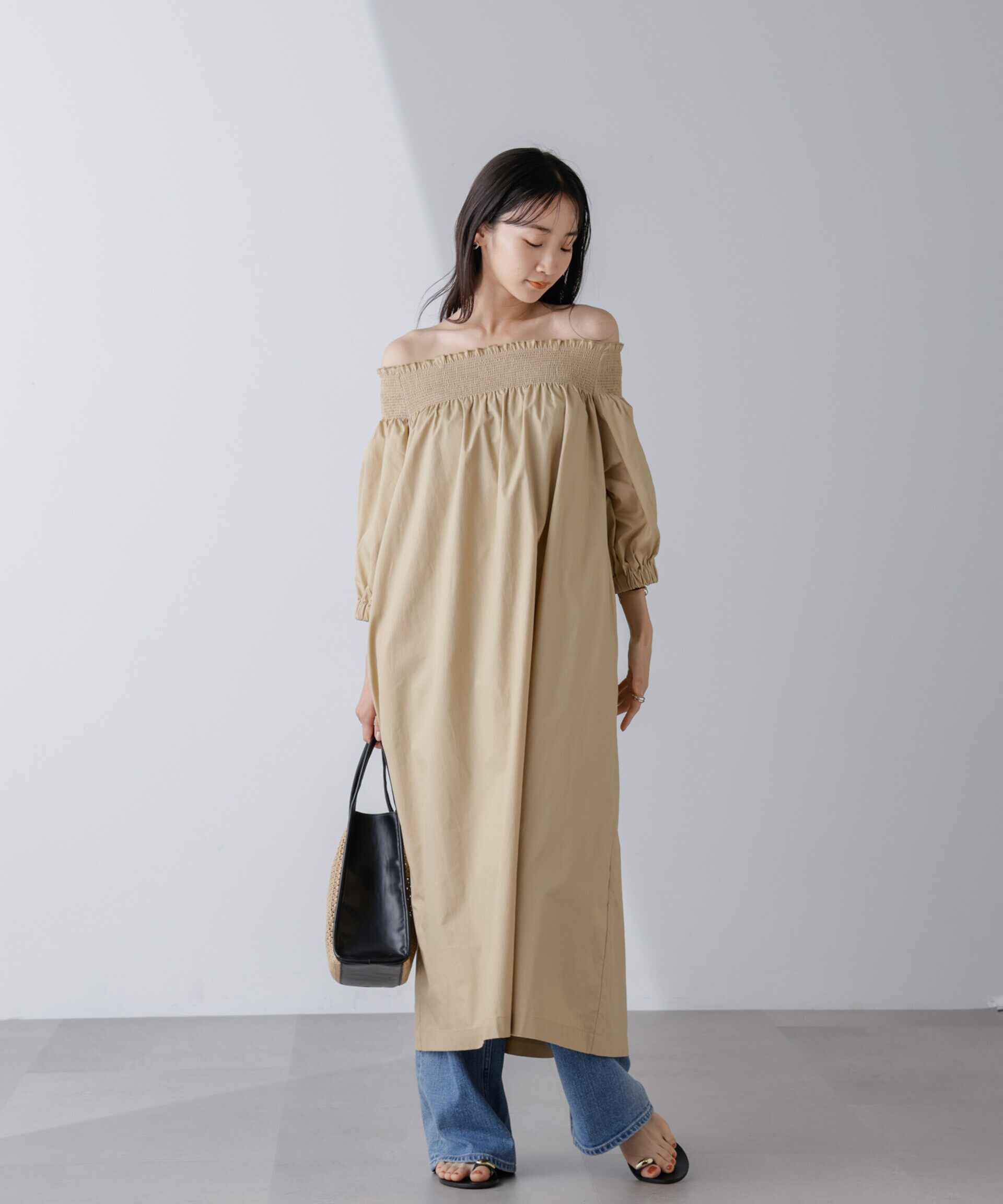 nano･universe「2wayシャーリングオフショルダーワンピース」|ワンピース|